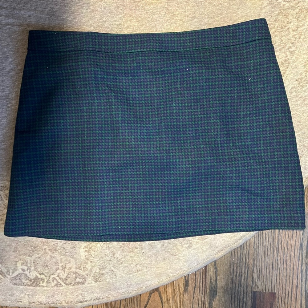 J. Crew Navy and Green Checkered Mini Skirt plus size